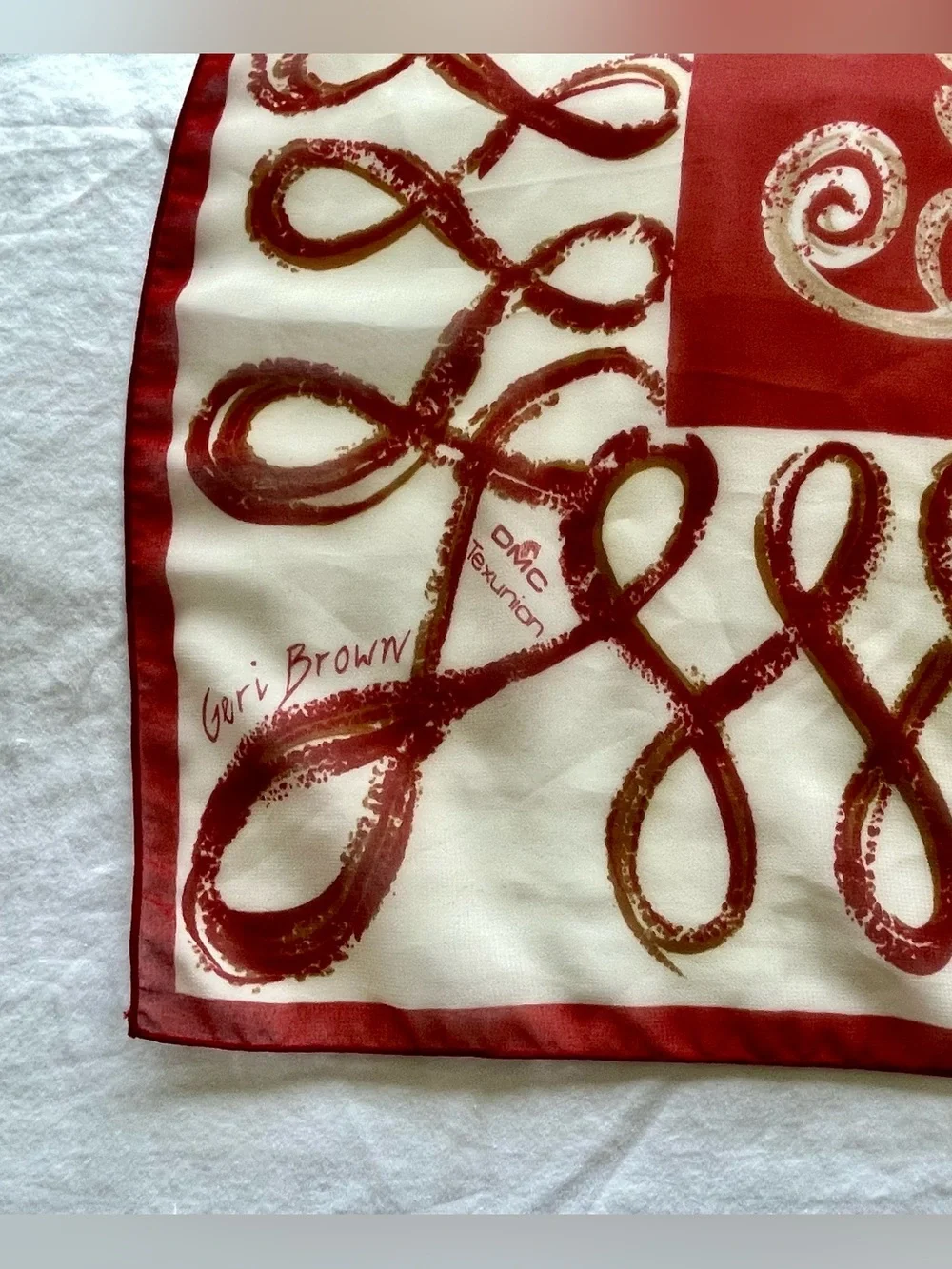 Geri Brown Rust and Cream Paisley almost Square Scarf- translucent